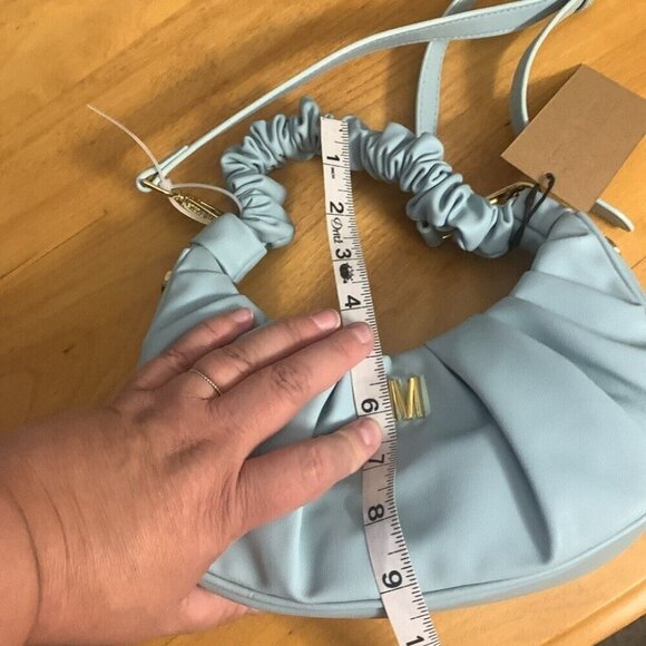 Steve Madden Corinne Crescent Crossbody 2-way Bag Ruched Handle Sea Crush Mint - Picture 11 of 12